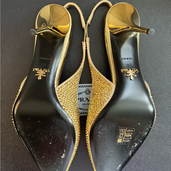 PRADA Satin Slingbacks with Crystals Platinum. - Picture 6 of 7